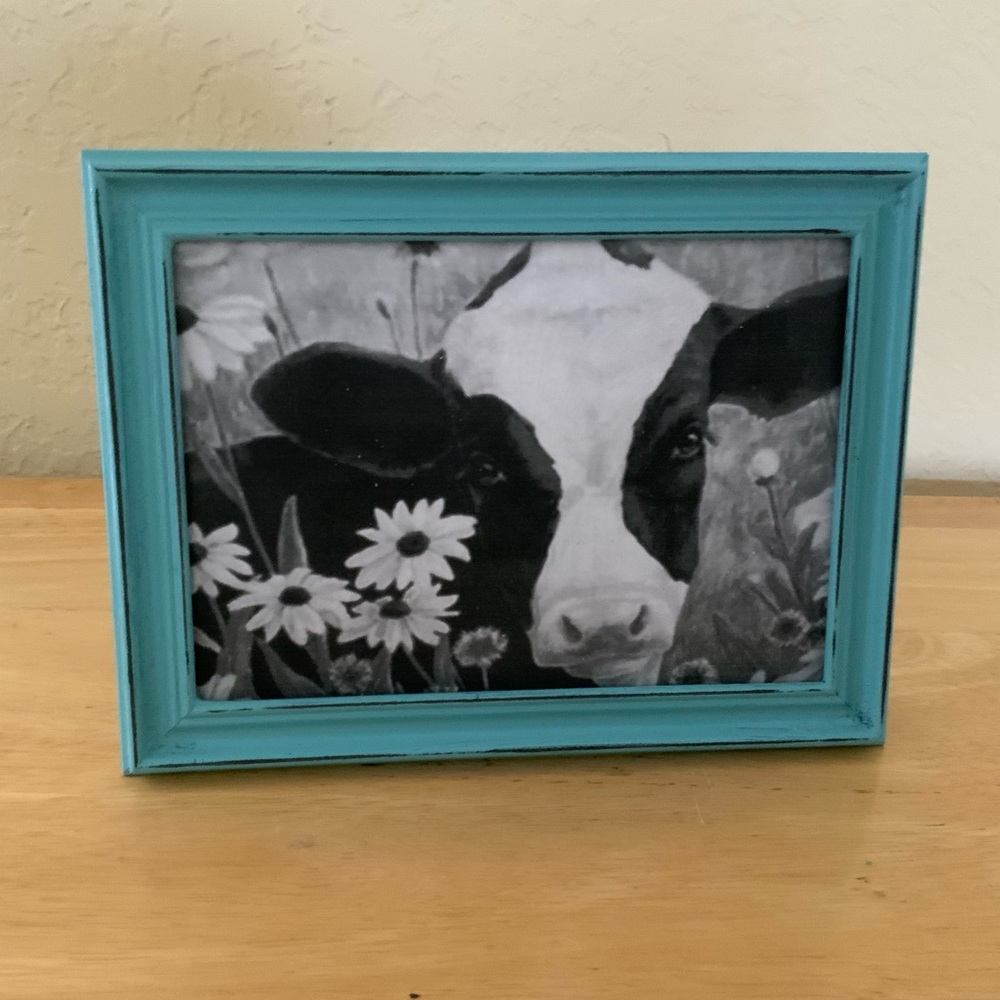 Farmhouse Cow and sunflowers picture 5x7 w/frame